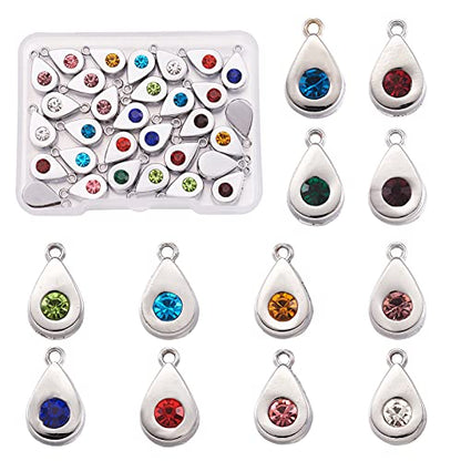 Cheriswelry 48Pcs Teardrop Alloy Glass Rhinestone Charms Colorful Birthstone Pendants Water Drop Dangle Charms for DIY Necklace Earring Bracelet Jewelry Making Handmade Crafts - color: 12 Colors*2