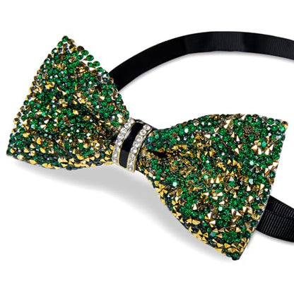 DiBanGu Mens Rhinestone Bow Tie with Ring and Lapel Pin Set | Adjustable Strap,Pre-tied Style,3PCS,Sequin Diamond Bowties，Solid/Mix Color,Shiny Accessory,for Party Prom Banquet Wedding - color: Green and Yellow