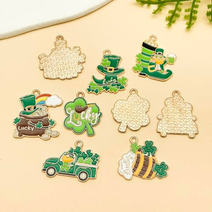 Youdiyla 18pcs Alloy enamel green Irish Saint Patrick Festival set Pendant Jewelry Making DIY Keychain Earrings Pendant Various Design Charms for Jewelry Making Bracelets Necklace (SN1086) - color: SN1086