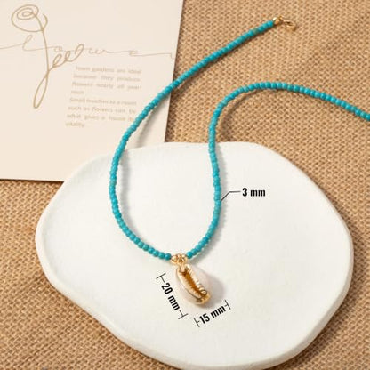 18k Gold Plated Chain Link Necklace for Women, Baroque Pearl/Compass Pendant Necklace - color: Cowrie Shell