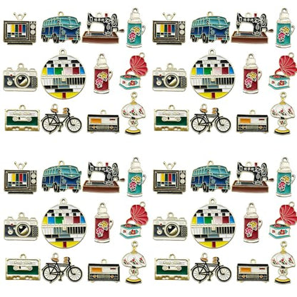 Sailanzi 24pcs Alloy enamel daily necessities set Pendant Jewelry Making DIY Keychain Earrings Pendant Various Design Charms for Jewelry Making Bracelets Necklace (SN404) - color: SN404
