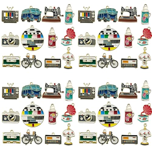 Sailanzi 24pcs Alloy enamel daily necessities set Pendant Jewelry Making DIY Keychain Earrings Pendant Various Design Charms for Jewelry Making Bracelets Necklace (SN404) - color: SN404