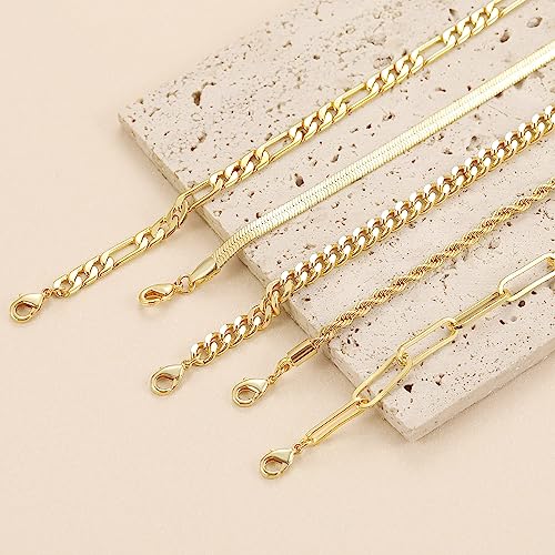 NECOCY Gold Bracelets Sets for Women Waterproof | Non Tarnish Gold Plated Cuban Paperclip Link Chain Stackable，Trendy Jewelry Accessories Gifts for Women - style: 6Pcs BRACELET SET-03