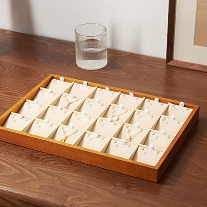 Oirlv Wooden Jewelry Tray,Jewelry Drawer Organizer,Necklace Display Tray | Stackable Design,Keep Necklaces Bracelets Flat and Untangled,Organizing and Presentinge Legantly on Dressers&in Dresser - color: Creamy-white 24 grid necklace/pendant jewelry tray