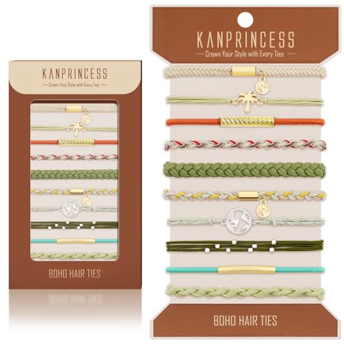 KANPRINCESS Hair Tie Bracelet, 10 Pcs Boho Hair Ties For Girls and Women, Elastic Hair Ties, Hair Bands For Ponytails, Ponytail Holder For Daily Life, Sport, Cooking, Working (Set 14) - color: Set14