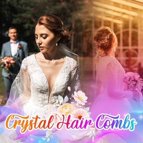 Catery Flower Bride Wedding Hair Comb Silver Small Side Comb Blue Crystal Hair Piece Jewelry Accessories for Women and Girls | Floral Wedding Headpiece Silver Crystal Hair Clips for Bridesmaid Bride Hair Accessory for Prom