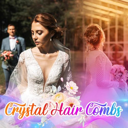 Catery Flower Bride Wedding Hair Comb Silver Small Side Comb Blue Crystal Hair Piece Jewelry Accessories for Women and Girls | Floral Wedding Headpiece Silver Crystal Hair Clips for Bridesmaid Bride Hair Accessory for Prom