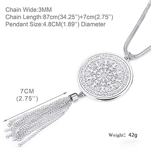 SEVENSTONE 3PCS Long Pendant Necklaces for Women Knot Disk Circle Tassel Statement Sweater Necklace Set - color: 6P