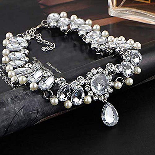 Bohemia Rhinestone Crystal Necklace Pearl Choker Wedding Jewelry Bridal Diamond Pendant for Women - color: Silver