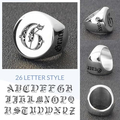 Custom Signet Ring for Men Personalized Initial Ring Custom Mens Rings Engraved Ring Customized Memorial Graduation Gifts for Father Husband Boyfriend Friends - color: Round Silver