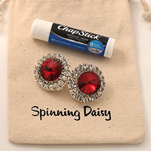 Spinningdaisy Clip On Earrings for Women | Non Pierced Earrings for Wedding - color: Big Stud Red