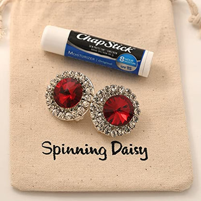 Spinningdaisy Clip On Earrings for Women | Non Pierced Earrings for Wedding - color: Big Stud Red