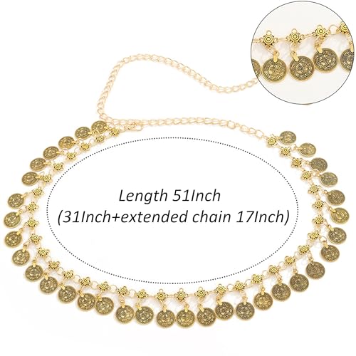 Women Waist Chain Gold Coin Belt Body Chain Metal Link Multilayer Pendant Waist Belt for Prom Party Festival