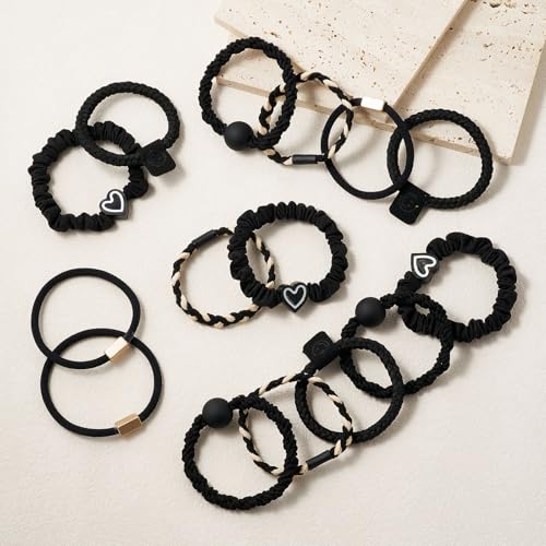QIUTIMIY 15 Pcs No Damage Hair Ties Thick Hair Elastic Rubber Bands Hair Accessories Scrunchies Seamless for Women - color: Style 21
