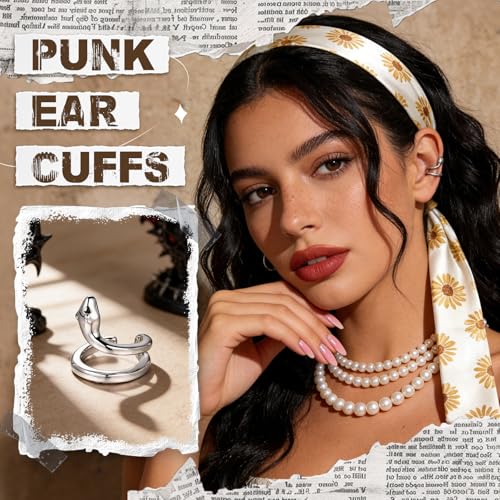 Gothic Stainless Steel Ear Cuffs Non Piercing Cartilage Clip On | Punk Emo Y2k Alt Goth Style,Men Women,Silver Fake Earring,Hypoallergenic Adjustable,Jewelry Gift,Edgy design - color: K11-Silver Snake Design