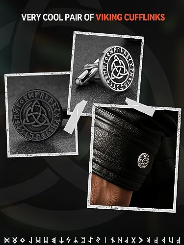 FaithHeart Mens Cufflinks, Norse Viking Tuxedo Shirt Cuff Links, Stainless Steel Cuff Links and Shirt Studs, Gift Box - style: 02. Celtic-Silver