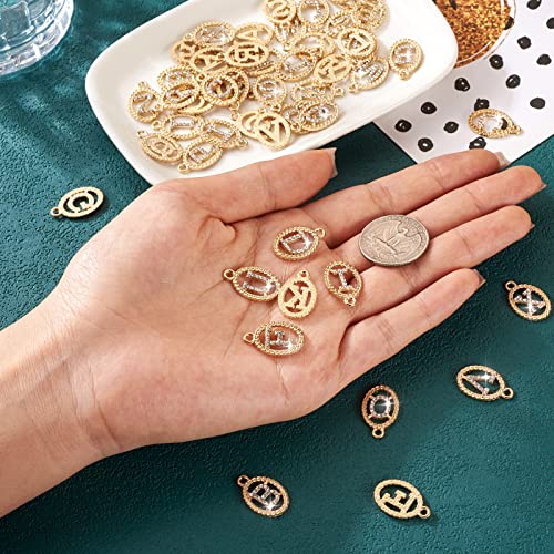 Craftdady Letter Charms Capital Pendants Mixed A-Z Initial Letter Number Charms DIY Bracelet Necklace Pendants for Jewelry Making, Gold, Antique Silver, Platinum - color: Golden + Crystal, Oval