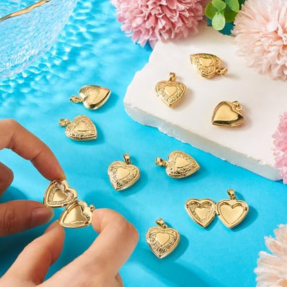 Craftdady 18K Gold Plated Brass Photo Locket Frame Pendants Charms for Necklaces Personalized Jewelry Crafts Making - size: 22.5x19.5mm Heart c