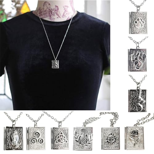 unique Gothic pendant necklace, stylish and personalized book-shaped locket pendant necklace, suitable for daily wear, dating parties - color: Style 1595
