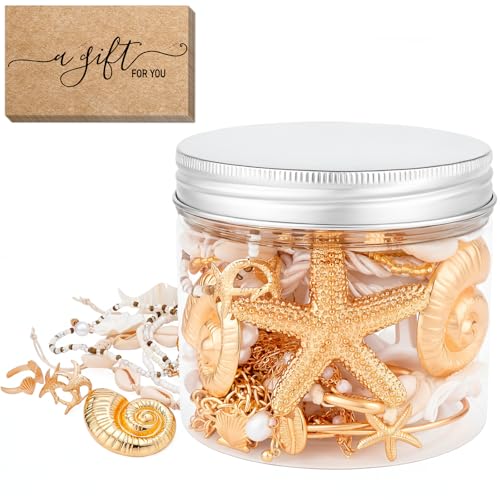 30 Pcs Mystery Jewelry Jar for Women, Beachy Surprise Jewelry Box with Necklaces Bracelets Rings Earrings Belt Chain and Hair Accessories, Multi Style Alternative Romantic Present for Her - color: Beachy
