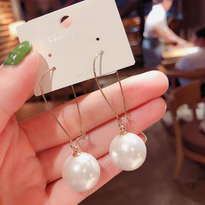 Big Pearl Hoop Earrings - Champagne Single Pearl Drop Earrings for Women - color: B