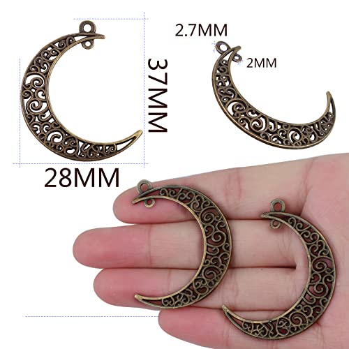 40pcs Hollow Moon Charms Luna Crescent Symbol Pendants Tibetan Alloy Filigree Celestial Charms for DIY Earrings Necklace Bracelet Jewelry Making, Antique Bronze - color: Bronze