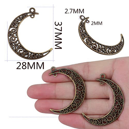40pcs Hollow Moon Charms Luna Crescent Symbol Pendants Tibetan Alloy Filigree Celestial Charms for DIY Earrings Necklace Bracelet Jewelry Making, Antique Bronze - color: Bronze