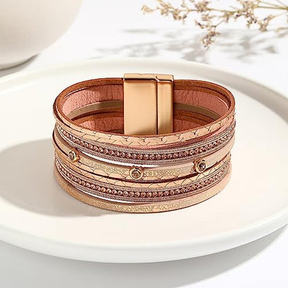 Long tiantian Boho Western Bracelets for Women Leather Wrap Bracelets Turquoise Bracelet Western Jewelry Country Concert Outfits - color: country jewelry(yellow)