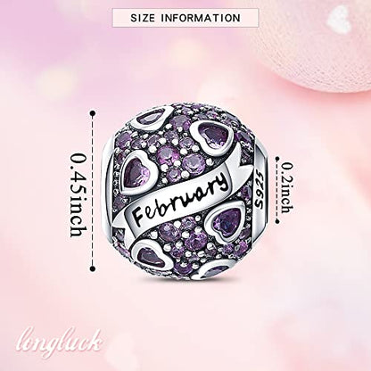 925 Sterling Silver Birthstone Charms fits Charms Bracelets for Woman，with 5A Cubic Zirconia Dangle Pendant Bead,Happy Birthday Charms for Bracelet and Necklace Valentine's Day Mother's Day Gift - color: 1-February Birthstones
