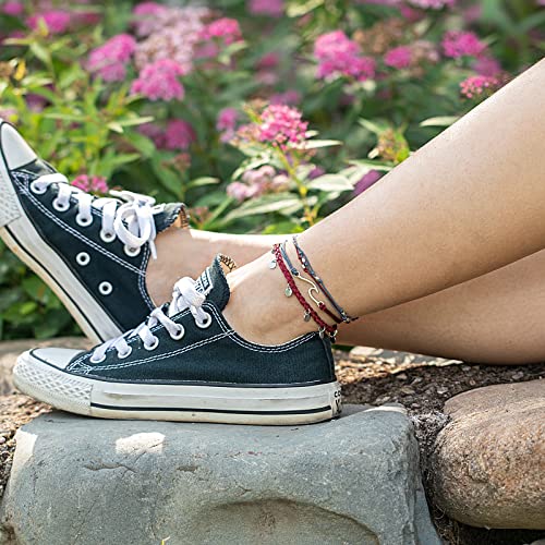 Waterproof String Anklets Cute Beaded Ankle Bracelets Beach Wave Anklet Stainless Steel Coin Boho Ankle Jewelry for Women - color: Wine