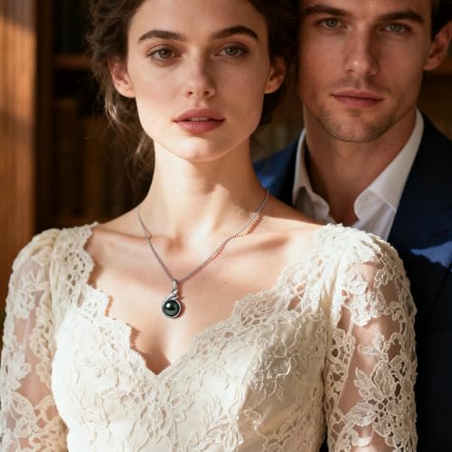Genuine Tahitian Black Pearl Necklaces for Women, 9-12mm AAAA Seawater Pearl - Sterling Silver Moissanite Pendant, Wedding Anniversary, Birthday, Christmas Gift for Wife, Mom, Girlfriend, Fine Jewelry - size: 11-12mm, style: Phoenix