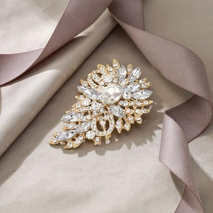 EVER FAITH Women's Austrian Crystal Wedding Flower Leaf Bouquet Brooch - color: Clear Gold-Plated-Base