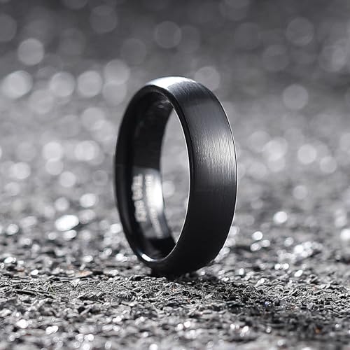 King Will Wedding Band for Men Women, 2/4/6/7/8mm Domed Matte Brushed Tungsten Carbide Rings, Solid/Dual Color Engagement Rings, Comfort Fit - color: Black-6mm