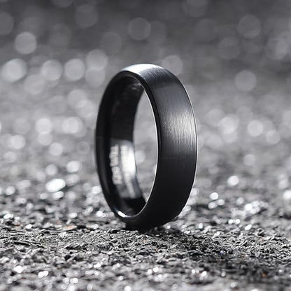 King Will Wedding Band for Men Women, 2/4/6/7/8mm Domed Matte Brushed Tungsten Carbide Rings, Solid/Dual Color Engagement Rings, Comfort Fit - color: Black-6mm