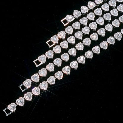 fasone Rhinestone Hearts Necklace, Iced Out Hearts Jewelry，Silver Tennis Necklace For Women，Tennis Necklaces For Women, Heart Tennis Necklace - color: White_17.7inch