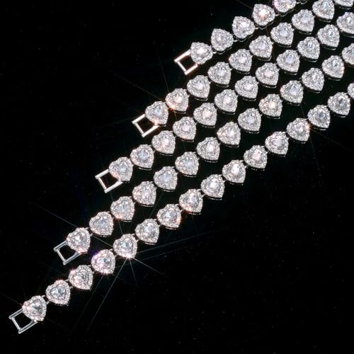 fasone Rhinestone Hearts Necklace, Iced Out Hearts Jewelry，Silver Tennis Necklace For Women，Tennis Necklaces For Women, Heart Tennis Necklace - color: White_17.7inch