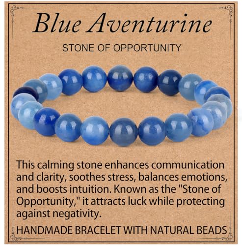 LPBeads Handmade Natural Gemstone Stretch Elastic Bracelet Healing Crystal Round Stone Beads Jewelry Gifts for Women Men - color: Blue Aventurine, size: 8mm