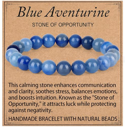 LPBeads Handmade Natural Gemstone Stretch Elastic Bracelet Healing Crystal Round Stone Beads Jewelry Gifts for Women Men - color: Blue Aventurine, size: 8mm