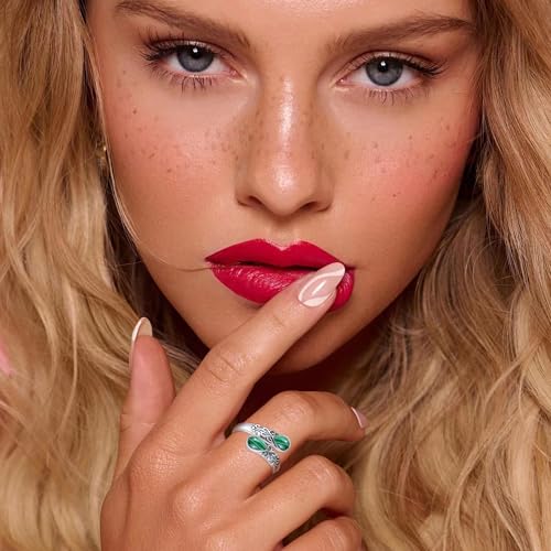 Ring for Women Sterling Silver Adjustable Band Open Rings Jewelry Gifts for Girls - style: Malachite