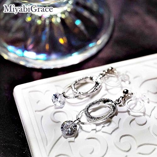 Drop Cubic Zirconia Invisible Clip On Earrings for Women Not Pierced Gold Teardrop Sqaure CZ Crystal Dangle Gold Silver Comfortable Clip On Earrings Bridal Wedding Prom - color: Oval Silver