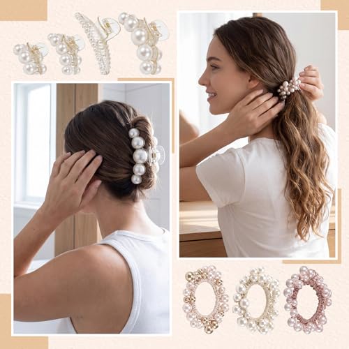 23 Pcs Pearl Hair Accessory Set, Including Faux Pearl Hair Clips,Headbands, and Gold Metal Clips, Women Fashion Hairs Accessories Styling Tools for Birthday Parties Gift Weddings Souvenirs