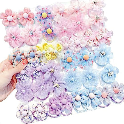 Baby Hair Accessories Set - 40 Pcs Cute Flower Elastic Rubber Bands, Hair Ties and Ponytail Holders for Girls and Toddlers (Random 4 Sets) - color: random 4 sets