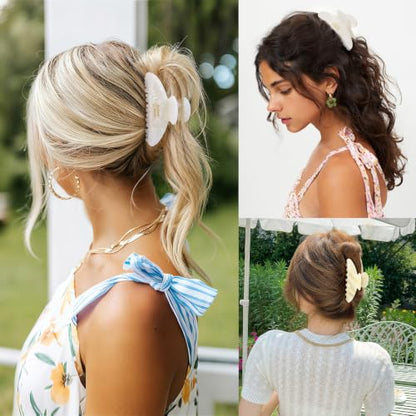 Aileam Acetate Hair Claw Clips for Women, Hair clip French Design Strong Hold Non-Slip claw clips for Thick Hair, 2 Pack - color: Cream White Stripe