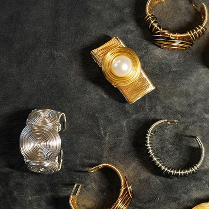 Chunky Gold Cuff Bracelets for Women Stack Silver Bracelet Vintage Bohemian Indian Bangles for Women Adjustable Open Wide Gold Bangle Bracelet Trendy Statement Jewelry - style: GOLD FINISH WHITE PEARL