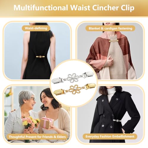 Frutain 2Pcs Cinch Clip Waist Cincher Clips for Women Dress Back Cinch & Shawl Cardigan Sweater Shirt Fasteners(GS) - style: GS-Pearl-Flower