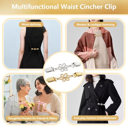 Frutain 2Pcs Cinch Clip Waist Cincher Clips for Women Dress Back Cinch & Shawl Cardigan Sweater Shirt Fasteners(GS) - style: GS-Pearl-Flower