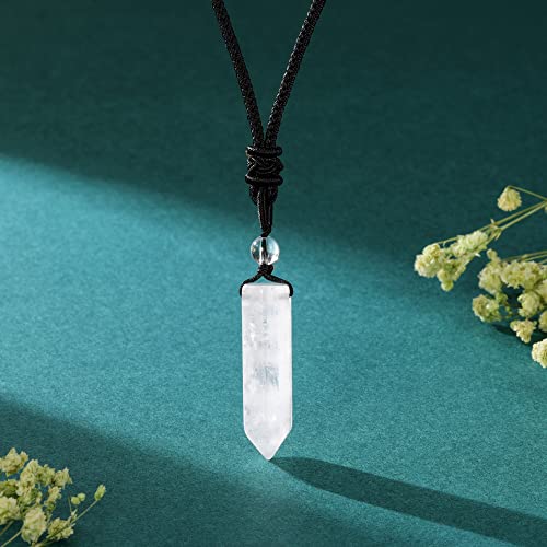 Top Plaza Healing Crystal Stone Necklaces for Men Hexagonal Pendant Necklaces Adjustable Braided Rope Natural Gemstone Necklace Jewelry Christmas Gift for Dad, Husband - color: Clear Quartz