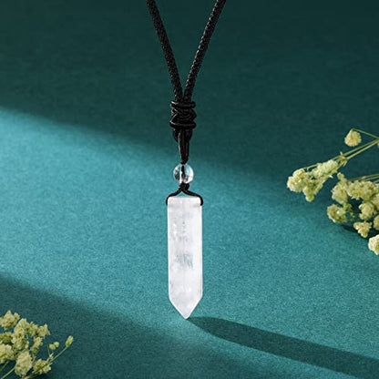 Top Plaza Healing Crystal Stone Necklaces for Men Hexagonal Pendant Necklaces Adjustable Braided Rope Natural Gemstone Necklace Jewelry Christmas Gift for Dad, Husband - color: Clear Quartz