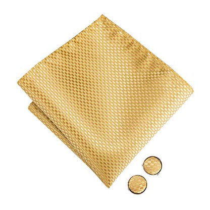 Hi-Tie 5Pcs Mens Solid Color Silk Tie Satin Pretied Bowtie Lapel Pin for Men Handkerchief Cufflink Wedding Gift Box - color: Gold Set