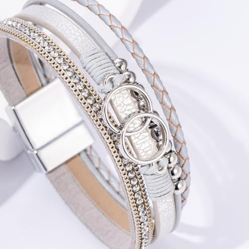 Boho Leather Wrap Bracelets Beaded Stackable Cuff Bracelet Country Concert Outfits Cowboy Cowgirl Western Jewelry Gifts for Women - color: Infinity-Silver
